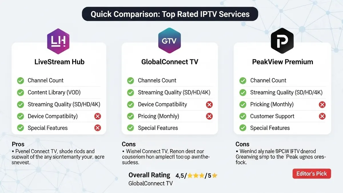 Quick Comparison Top Rated IPTV Services