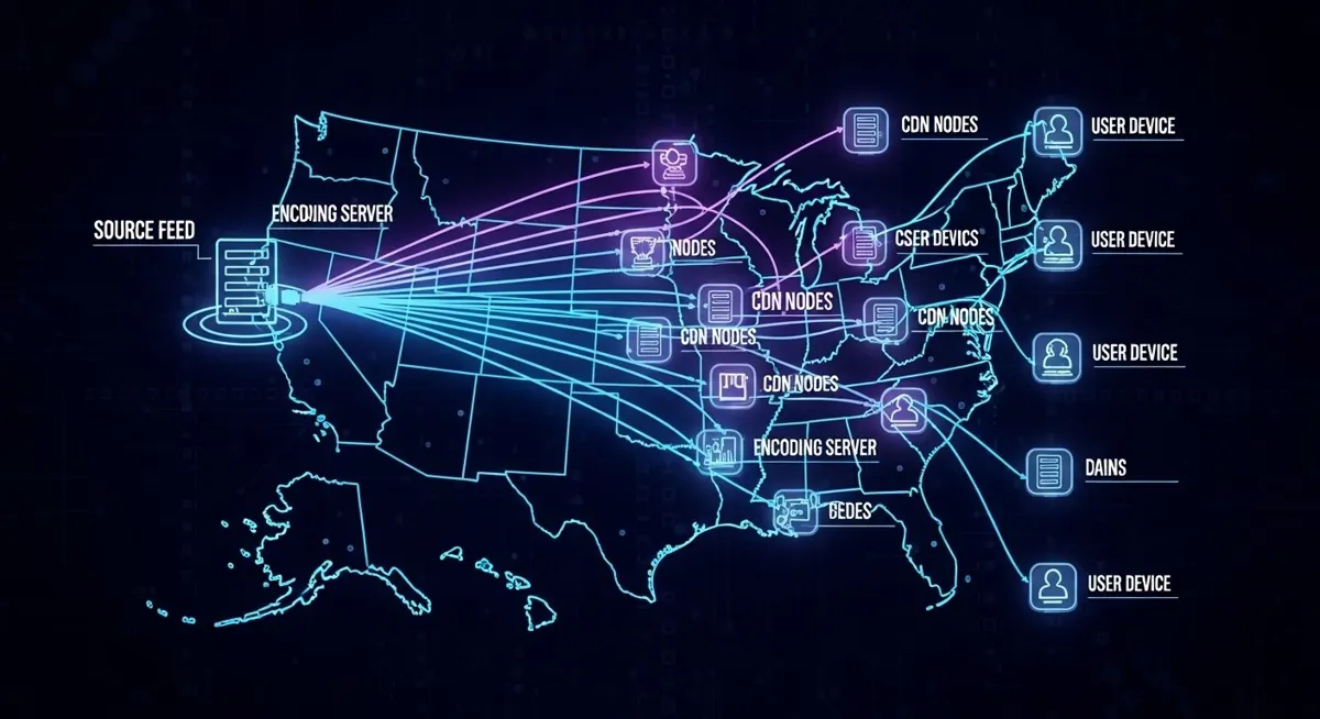 IPTV streaming infrastructure diagram showing server and CDN routing