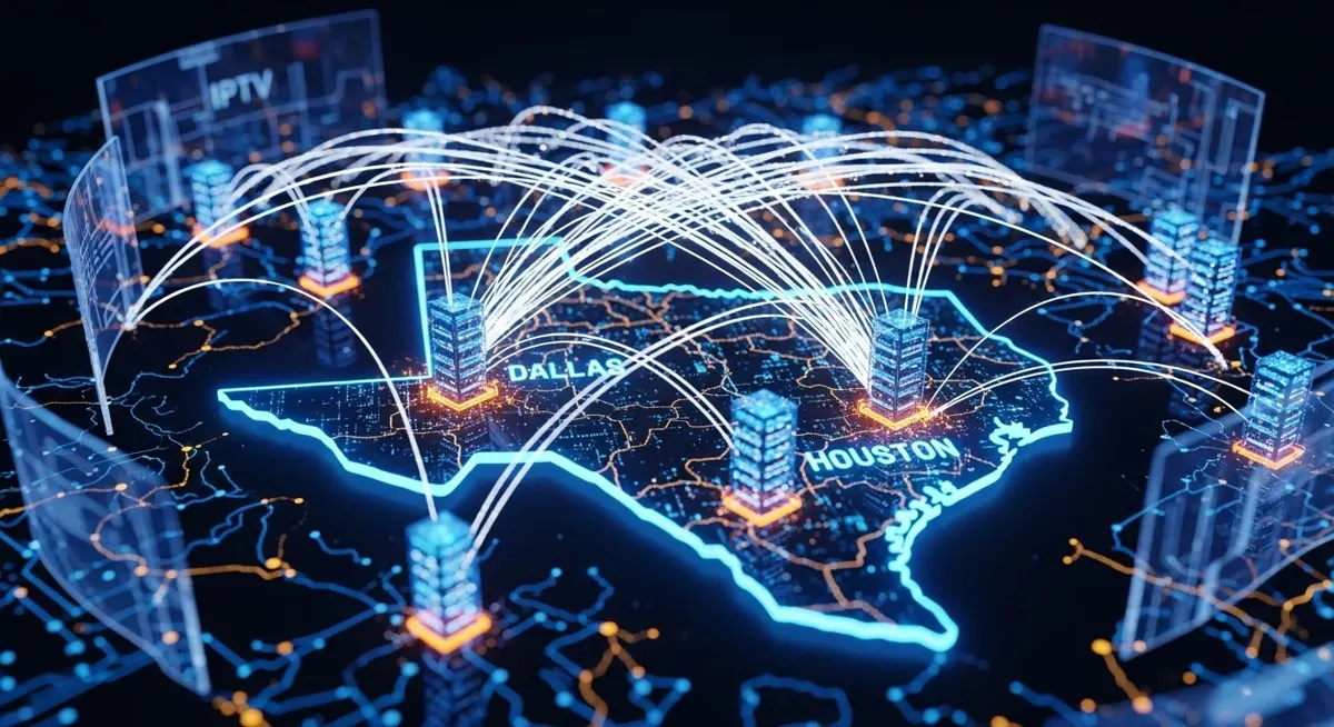 IPTV server infrastructure map in Texas showing data flow