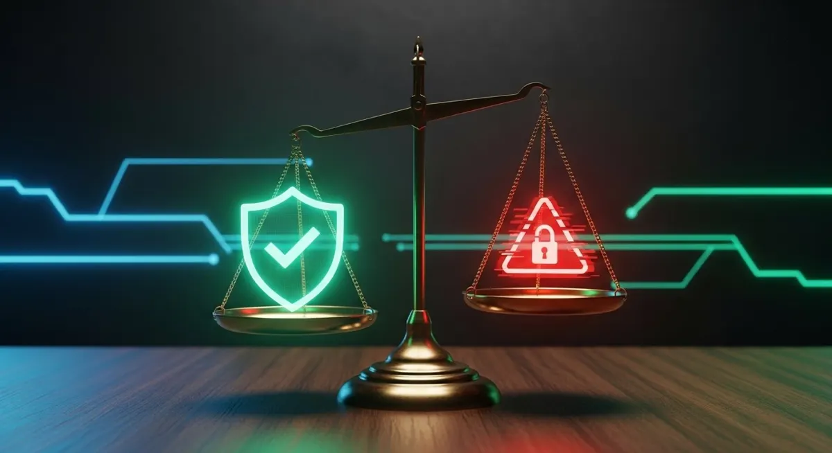 A conceptual image showing the balance and comparison between legal and illegal IPTV providers using a digital scale and a judge's gavel.